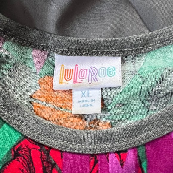 LuLaRoe Randy Floral Top with Gray Sleeves - Picture 3 of 3